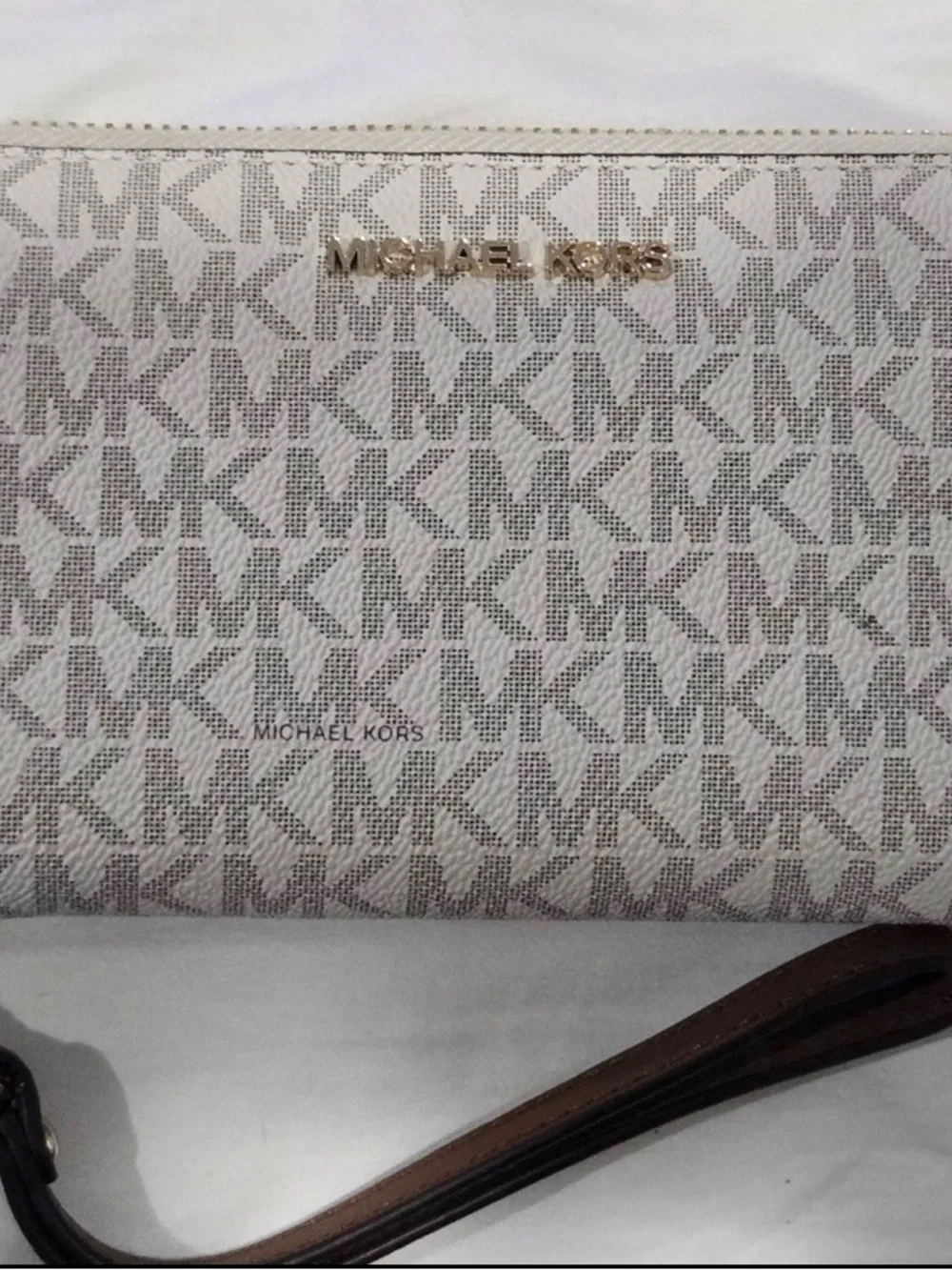 Michael Kors Cream & Brown Signature Logo Wristlet